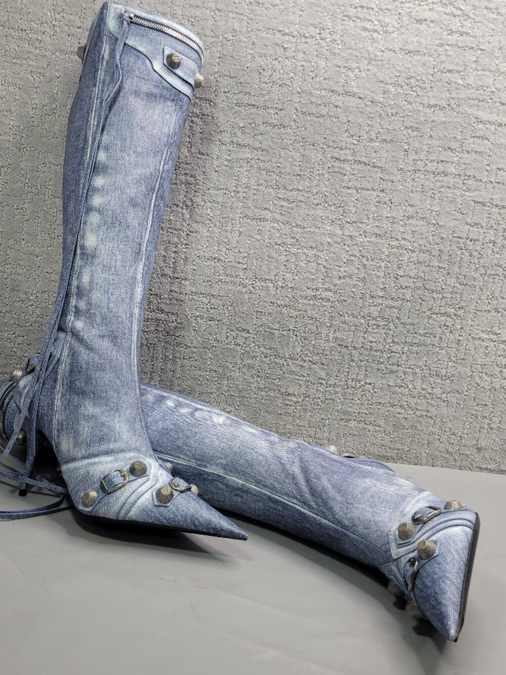 Balenciaga Le Cagole Women's EU Size 41 Blue Denim Leather Stud Boots 771231 - Picture 14 of 15